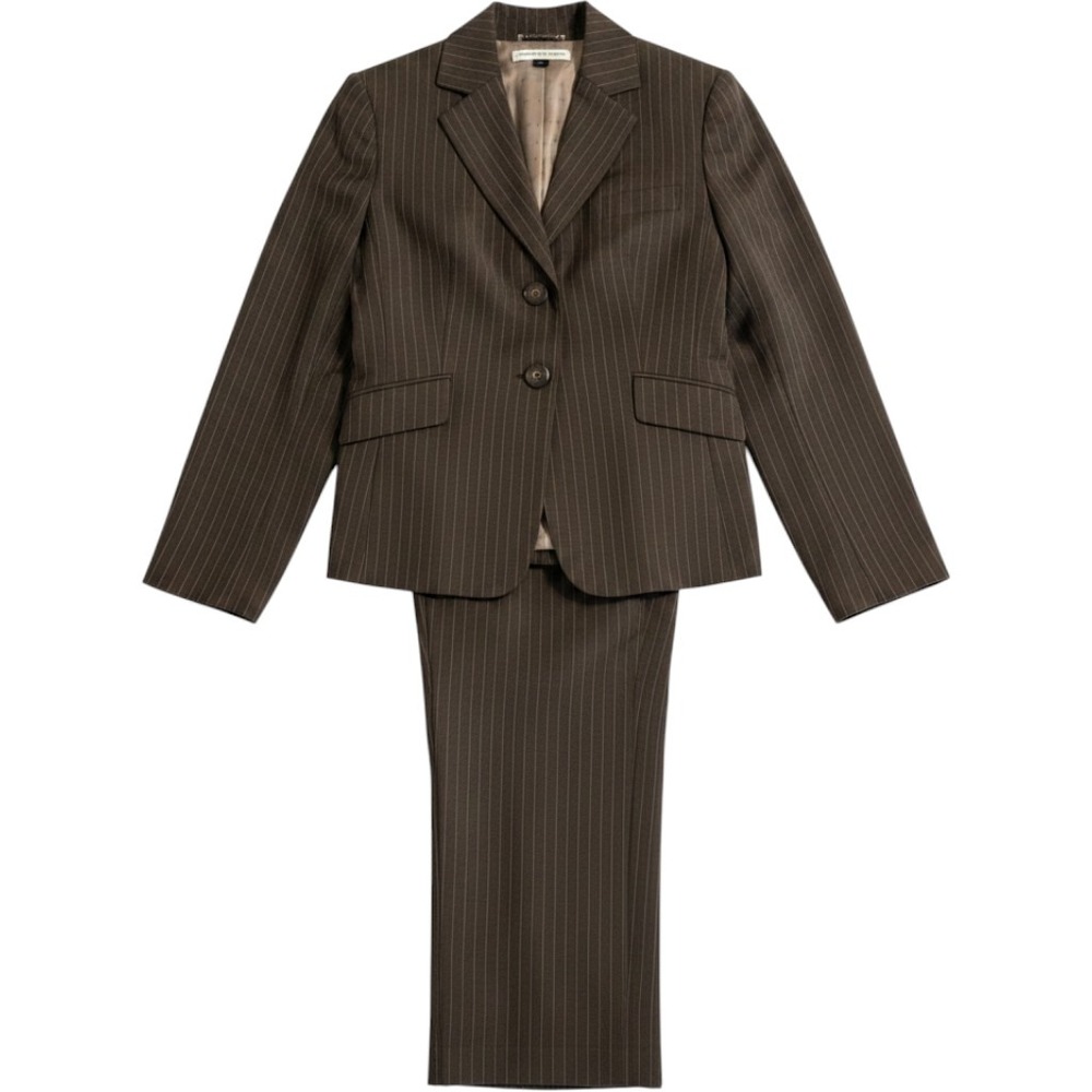 2000s Vintage Tahari Arthur S Levine Womens 6P Brown Pinstripe 2 Piece Pant Suit